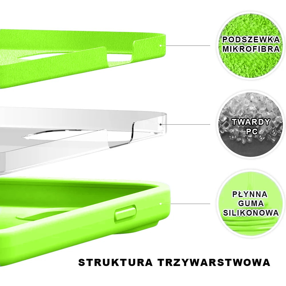 Etui do iPhone 14 Pro Max silikonowe z mikrofibrą soft touch, intensywnie zielone