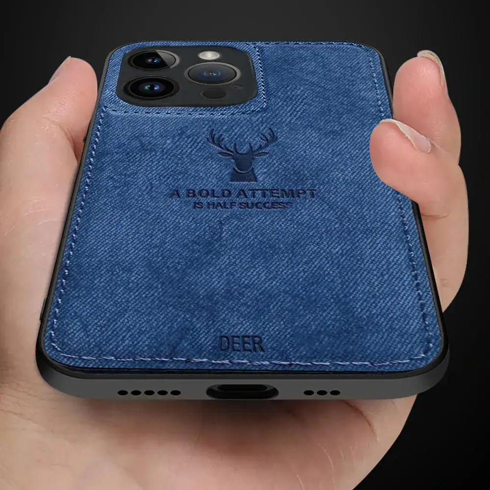 Etui do iPhone 14 Pro Max ochronne materiałowe Deer, błękit paryski