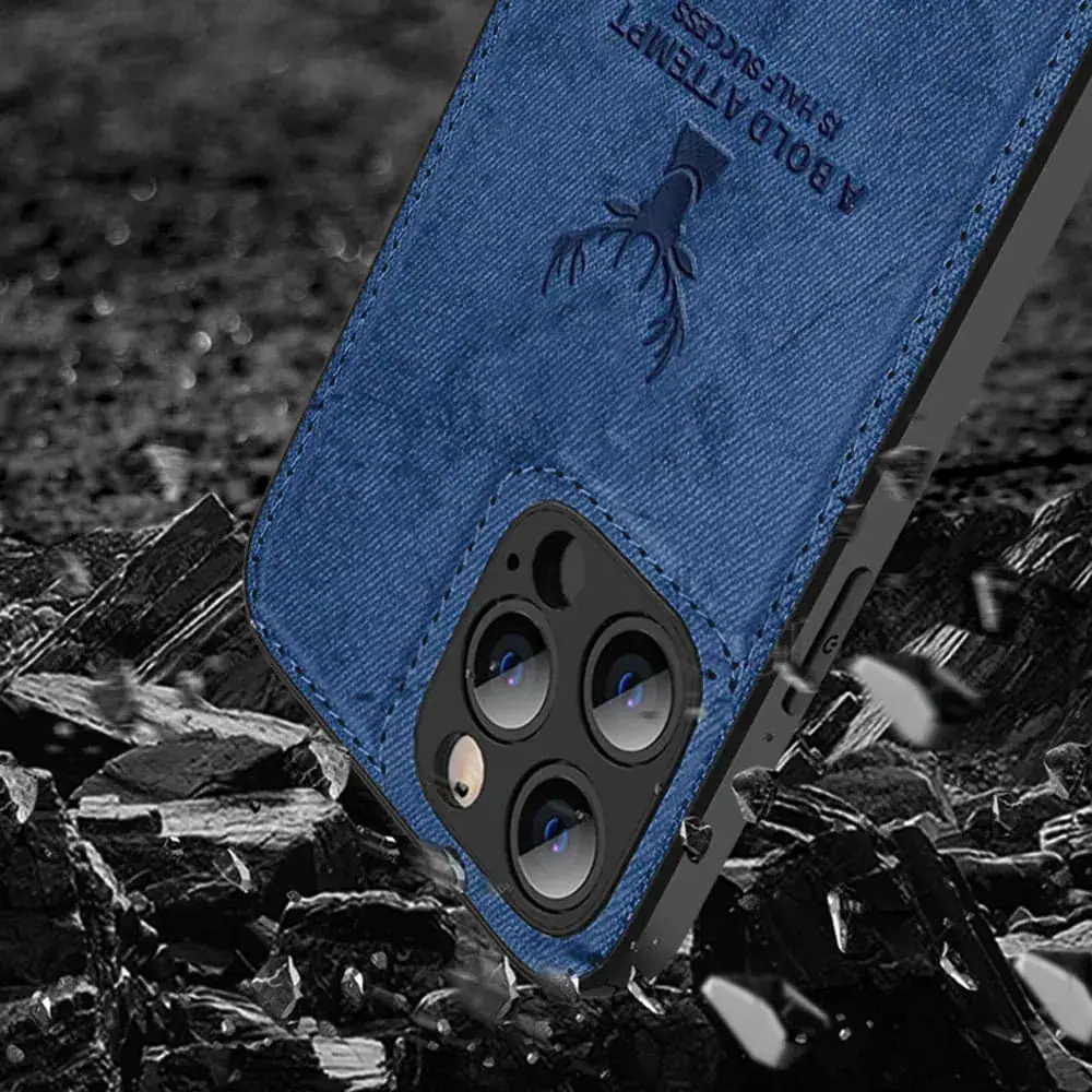 Etui do iPhone 14 Pro Max ochronne materiałowe Deer, błękit paryski
