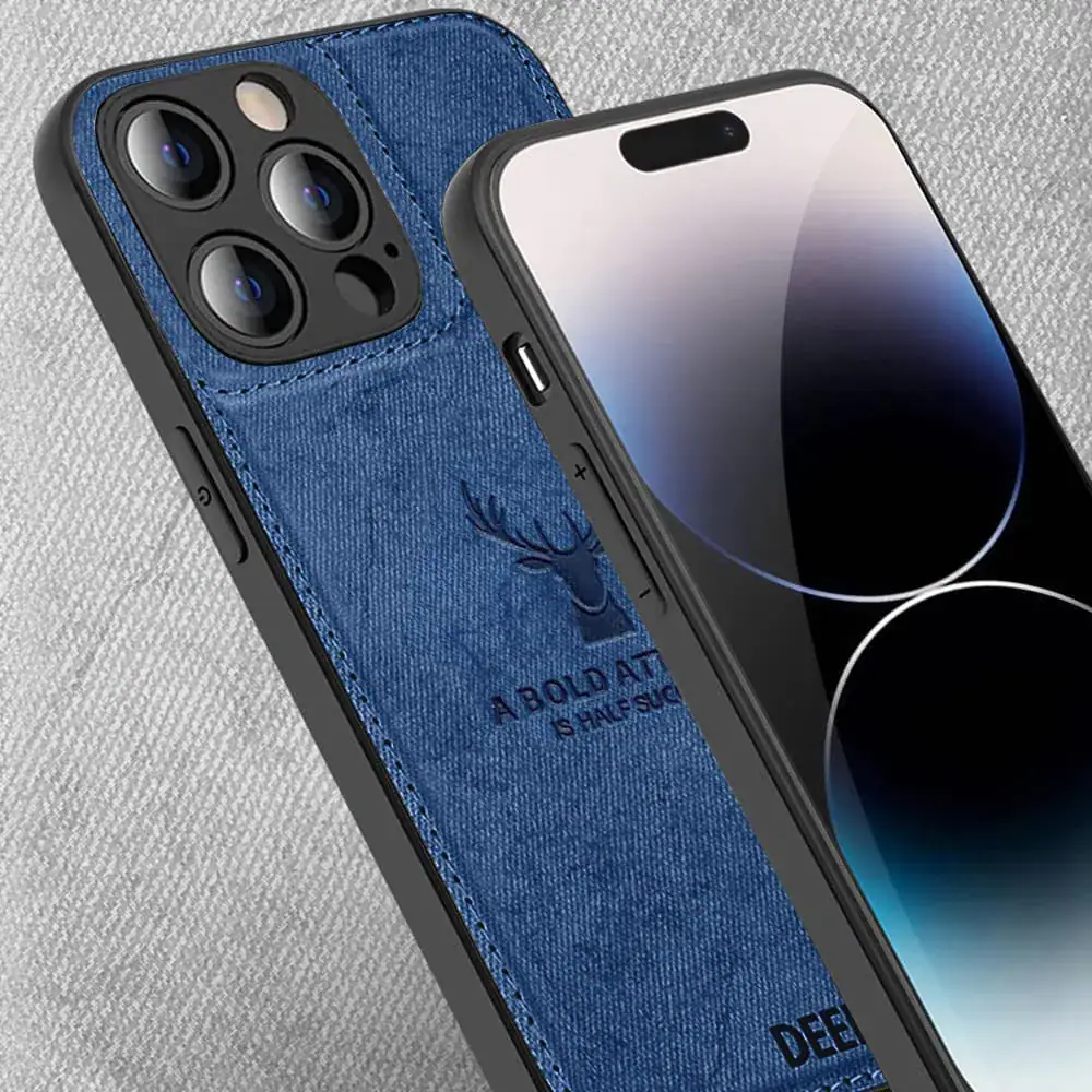 Etui do iPhone 14 Pro Max ochronne materiałowe Deer, błękit paryski