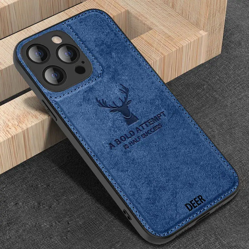 Etui do iPhone 14 Pro Max ochronne materiałowe Deer, błękit paryski