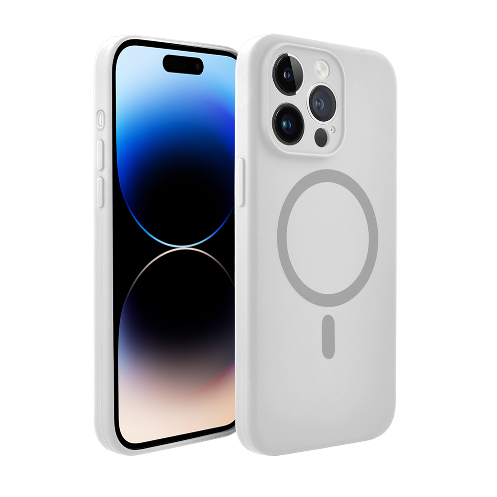 Etui do iPhone 14 Pro Max, silikonowe z MagSafe, mikrofibra soft touch z osłoną na aparat, białe