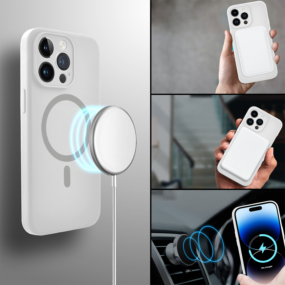 Etui do iPhone 14 Pro Max, silikonowe z MagSafe, mikrofibra soft touch z osłoną na aparat, białe