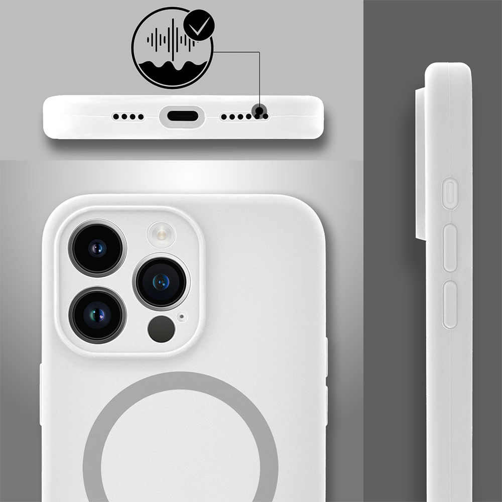 Etui do iPhone 14 Pro Max, silikonowe z MagSafe, mikrofibra soft touch z osłoną na aparat, białe