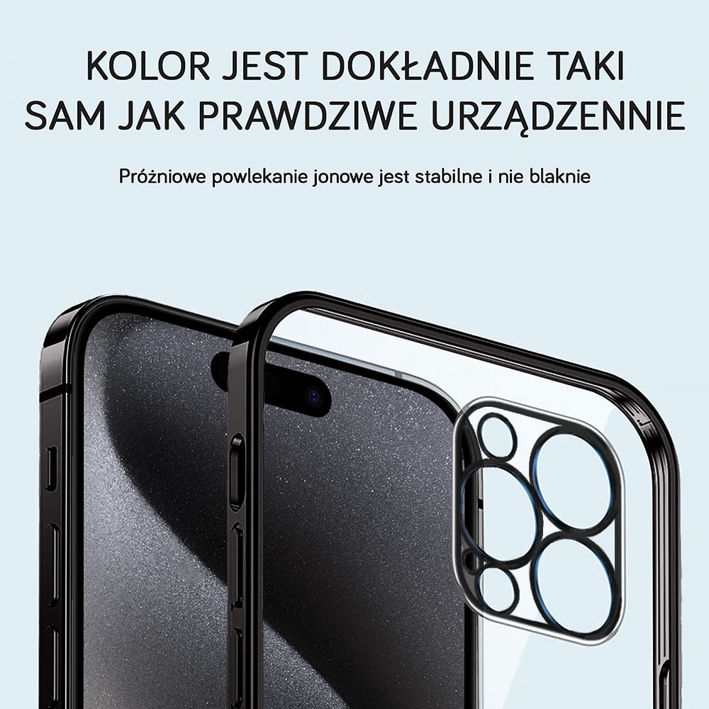 Etui do iPhone 15 Pro slim black z osłoną kamery, czarne grafitowe (OUTLET)