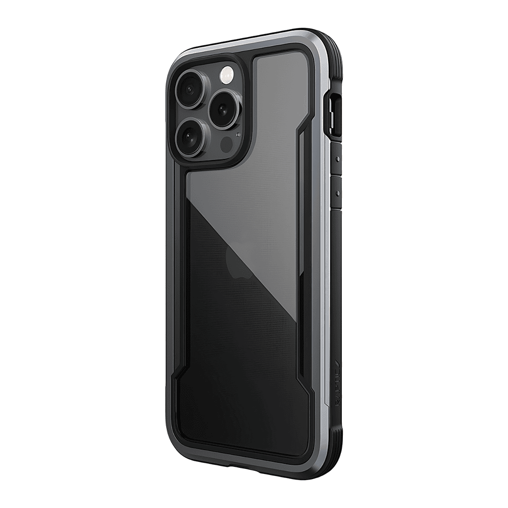 Etui do iPhone 14 Pro Pancerne aluminiowa ramka, przeźroczysty tył, czarne