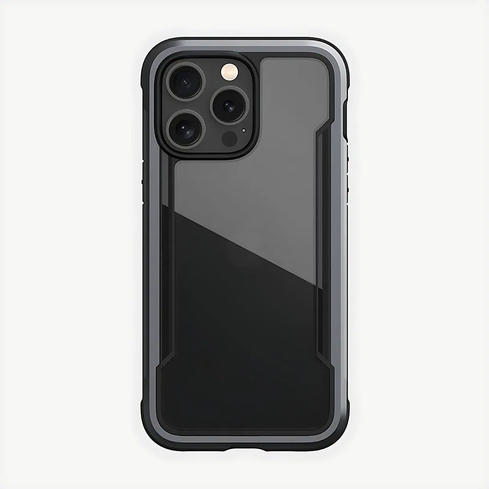 Etui do iPhone 14 Pro Pancerne aluminiowa ramka, przeźroczysty tył, czarne