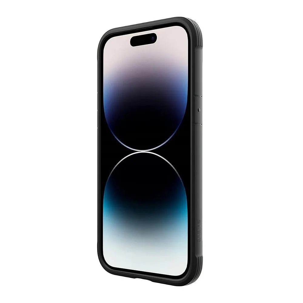 Etui do iPhone 14 Pro Pancerne aluminiowa ramka, przeźroczysty tył, czarne