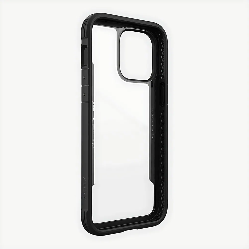 Etui do iPhone 14 Pro Pancerne aluminiowa ramka, przeźroczysty tył, czarne