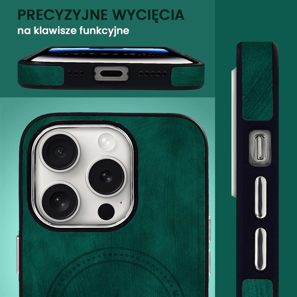 Etui do iPhone 14 Pro Max Magsafe Business Leather, eleganckie, przyjemne w dotyku, zielone