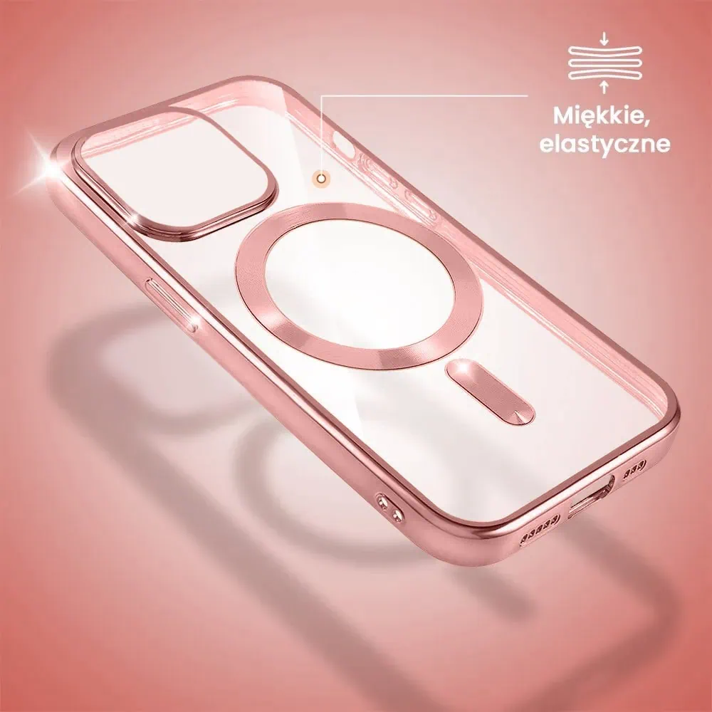 Etui do iPhone 14 Pro Max Magsafe Luxury przeźroczyste, różowe złoto (OUTLET)