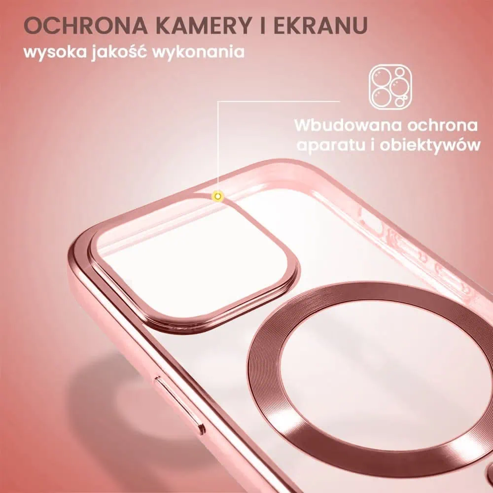 Etui do iPhone 14 Pro Max Magsafe Luxury przeźroczyste, różowe złoto (OUTLET)