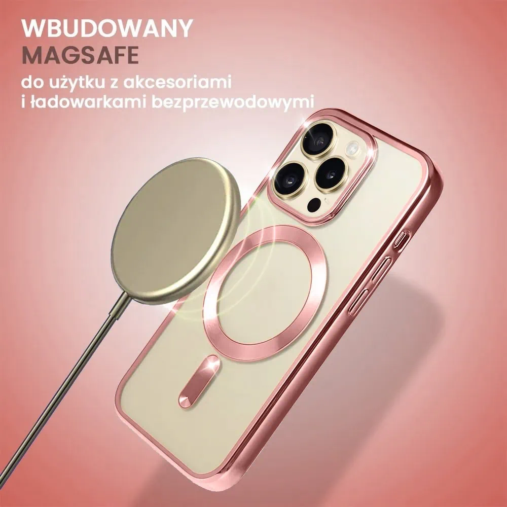 Etui do iPhone 14 Pro Max Magsafe Luxury przeźroczyste, różowe złoto (OUTLET)