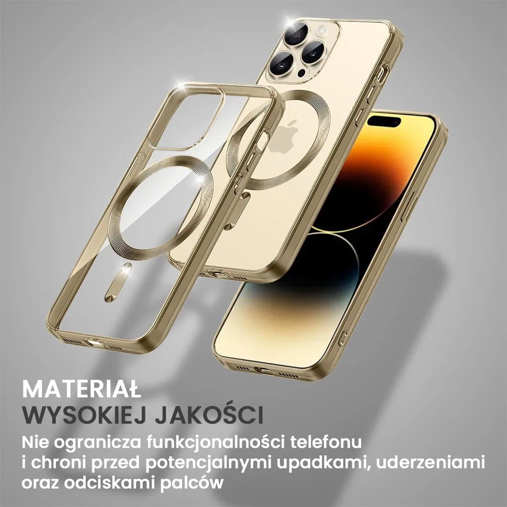 Etui do iPhone 14 Pro Magsafe Luxury przeźroczyste, złote (OUTLET)