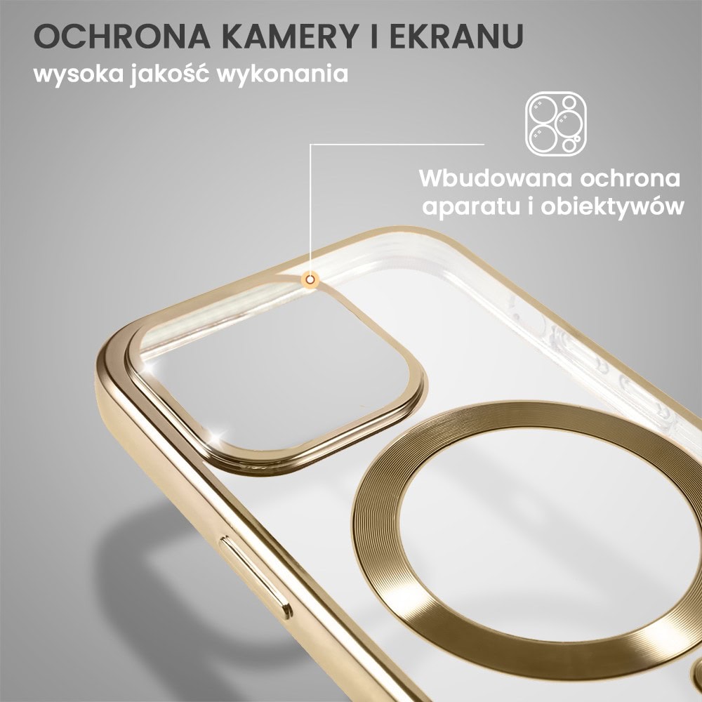 Etui do iPhone 14 Pro Magsafe Luxury przeźroczyste, złote (OUTLET)