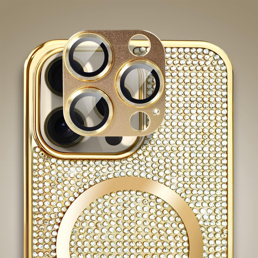 Etui do iPhone 14 Pro Max Magsafe Tresury Case, diamentowe, z błyszczącą ramką, złote (OUTLET)