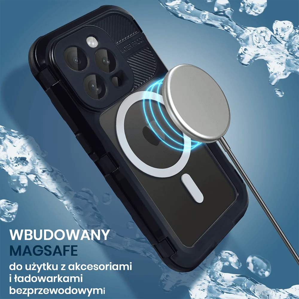 Etui do iPhone 14 Pro TOTAL Protect z Magsafe, wodoodporne, metalowe, przeźroczyste, czarne
