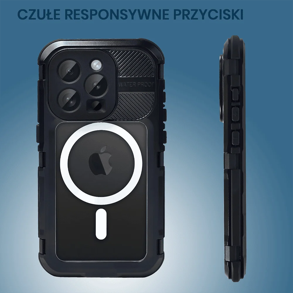 Etui do iPhone 14 Pro TOTAL Protect z Magsafe, wodoodporne, metalowe, przeźroczyste, czarne