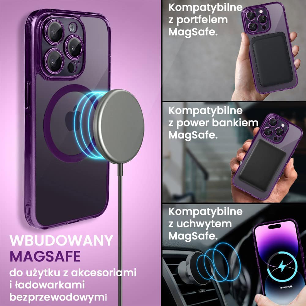 Etui do iPhone 14 Pro cienkie, wzmocnione, z ochroną anti shock oraz głośników, fioletowe