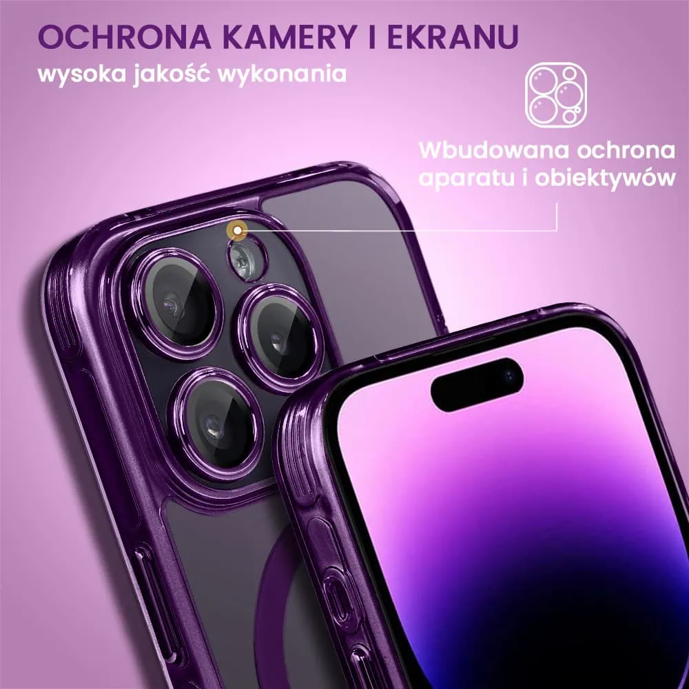 Etui do iPhone 14 Pro cienkie, wzmocnione, z ochroną anti shock oraz głośników, fioletowe