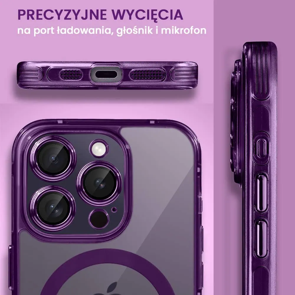 Etui do iPhone 14 Pro cienkie, wzmocnione, z ochroną anti shock oraz głośników, fioletowe