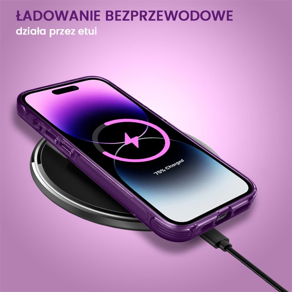 Etui do iPhone 14 Pro cienkie, wzmocnione, z ochroną anti shock oraz głośników, fioletowe