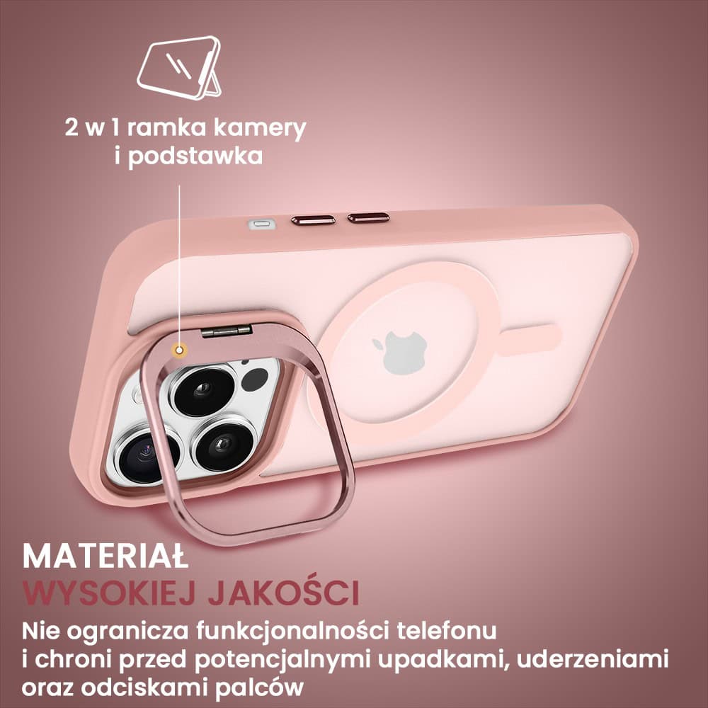 Etui do iPhone 14 Pro Max Arctic Stand, półprzeźroczyste, z osłoną aparatu i podstawką, różowe