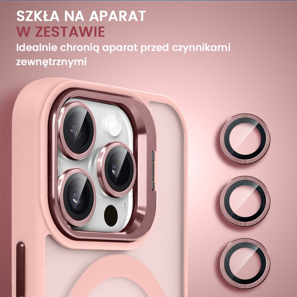 Etui do iPhone 14 Pro Max Arctic Stand, półprzeźroczyste, z osłoną aparatu i podstawką, różowe