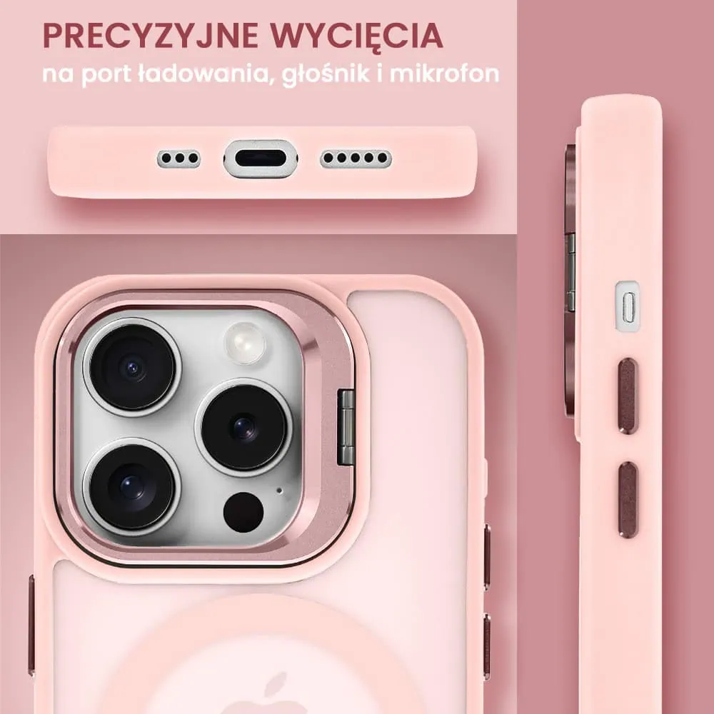 Etui do iPhone 14 Pro Max Arctic Stand, półprzeźroczyste, z osłoną aparatu i podstawką, różowe