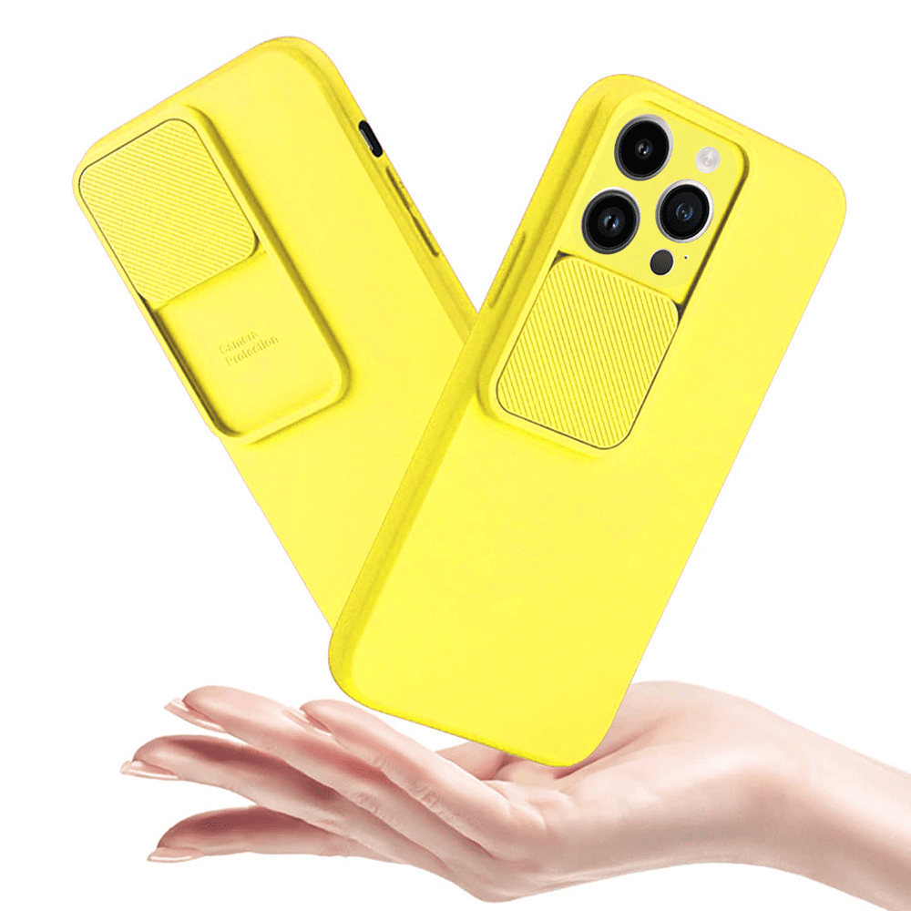 Etui do iPhone 14 Pro Silicone Camera Cover, ruchoma osłona kamery, cytrynowe