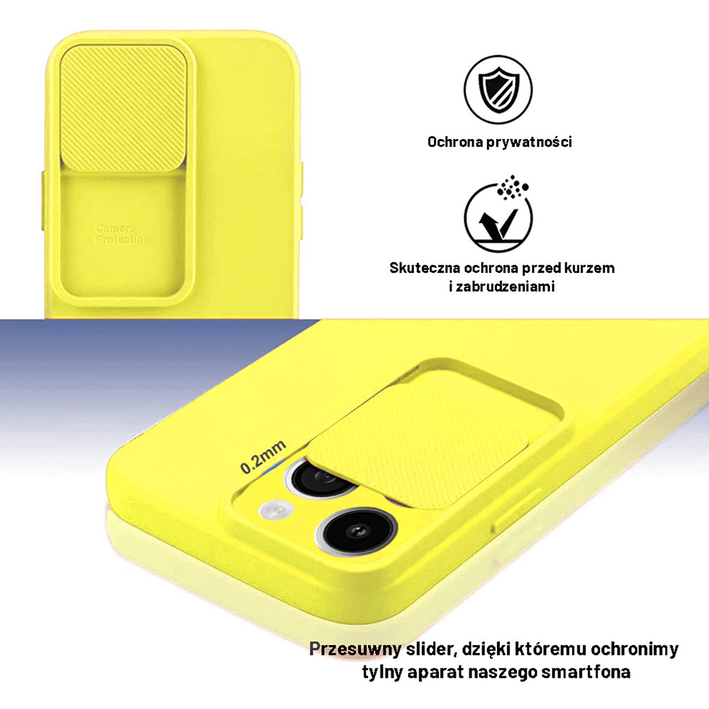 Etui do iPhone 14 Pro Silicone Camera Cover, ruchoma osłona kamery, cytrynowe