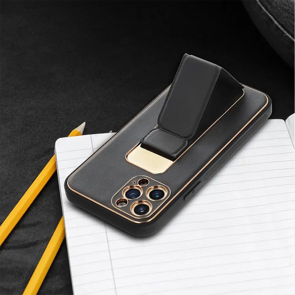 Etui do iPhone 14 Pro Stand Leather Case z podstawką skórzane, czarne