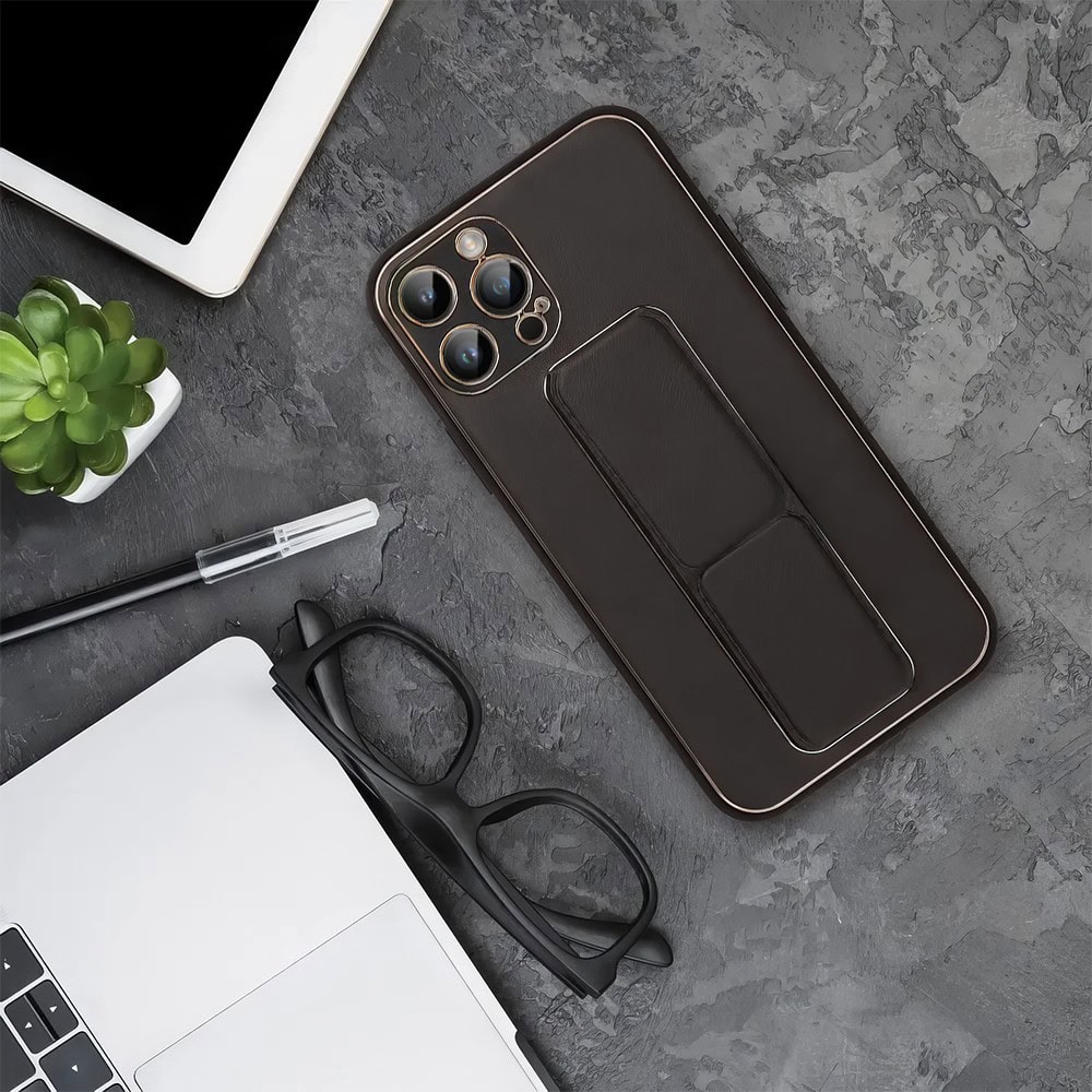 Etui do iPhone 14 Pro Stand Leather Case z podstawką skórzane, czarne