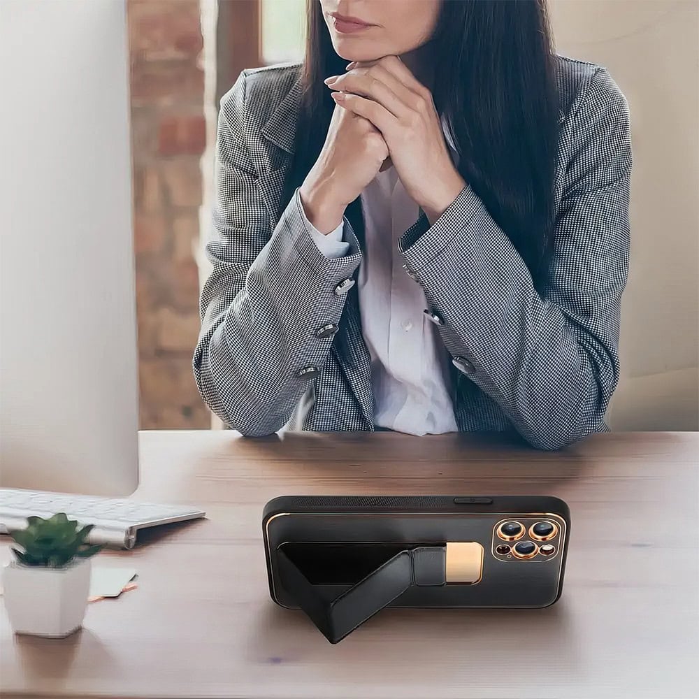 Etui do iPhone 14 Pro Stand Leather Case z podstawką skórzane, czarne