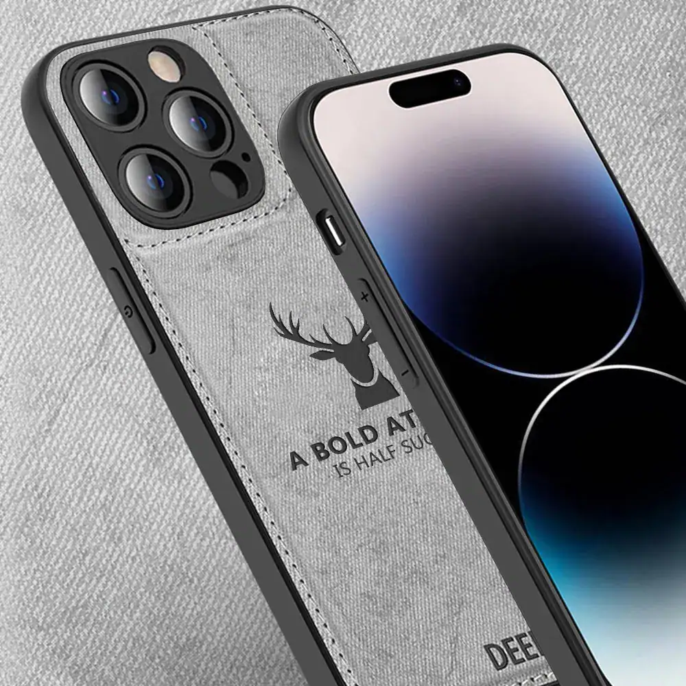 Etui do iPhone 14 Pro Max ochronne materiałowe Deer, szare