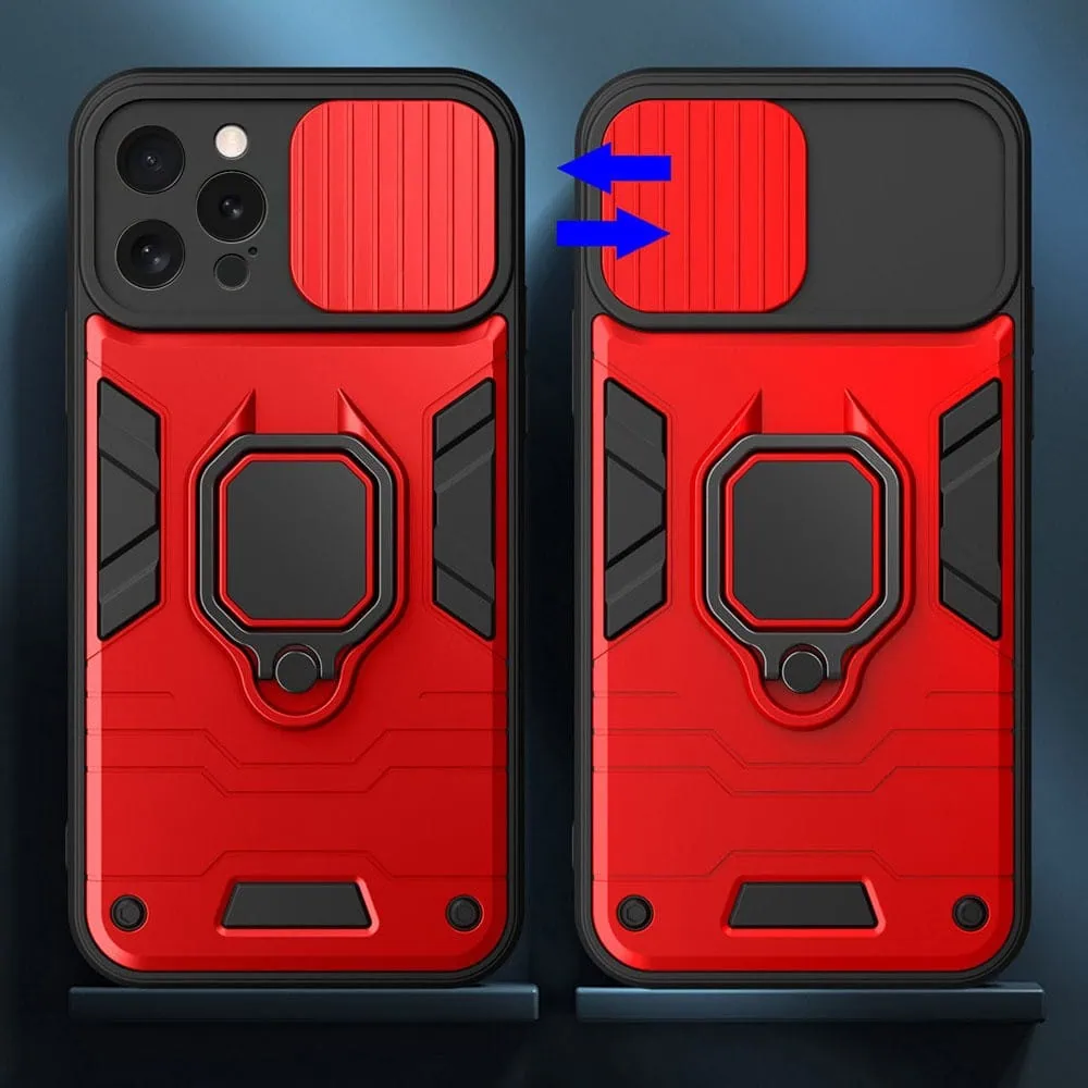 Etui do iPhone 14 Pro pancerne z magnetycznym uchwytem, osłona kamery, czerwono czarne