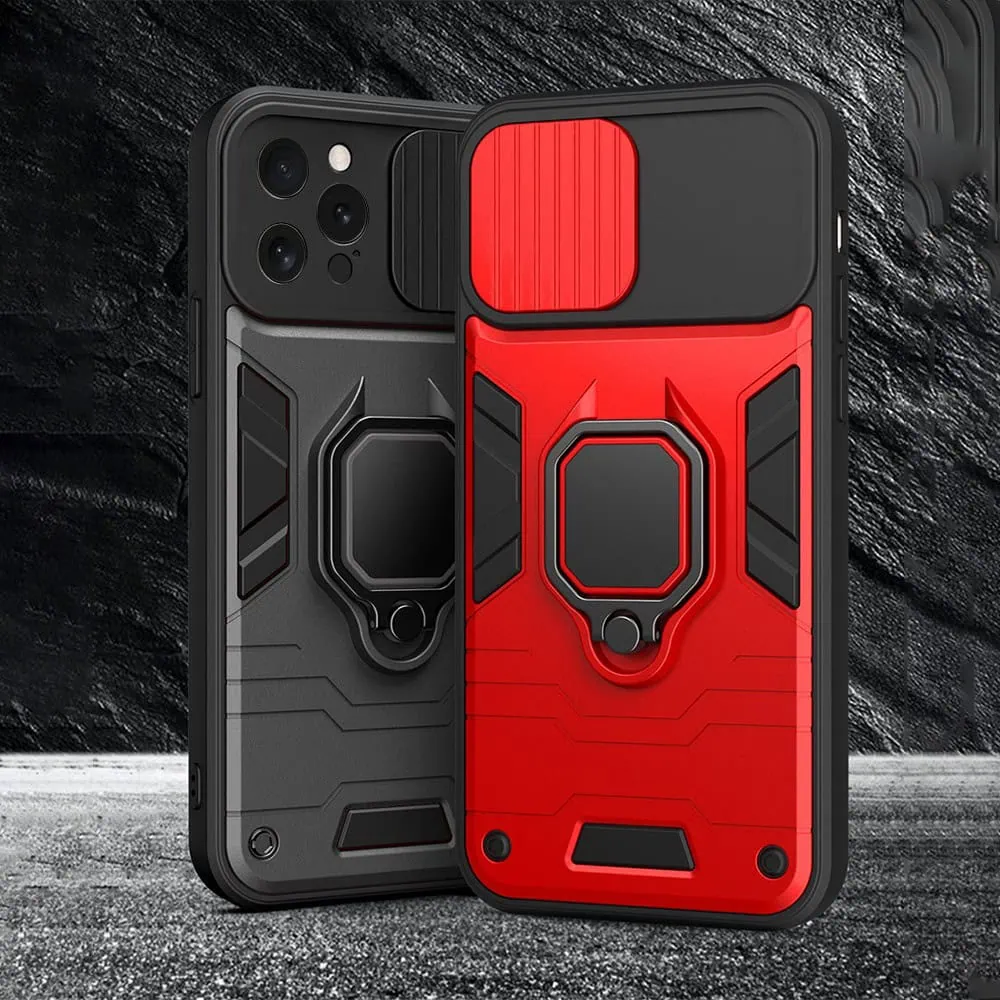 Etui do iPhone 14 Pro pancerne z magnetycznym uchwytem, osłona kamery, czerwono czarne