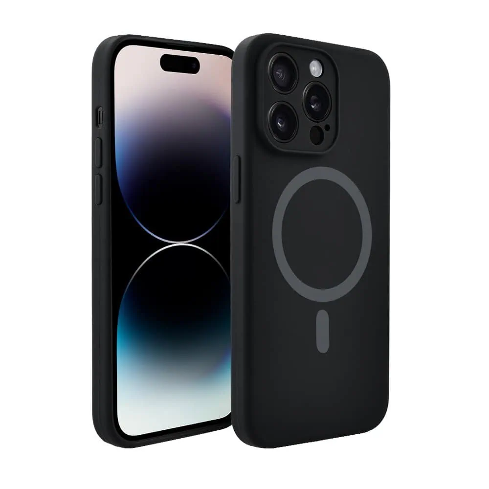 Etui do iPhone 14 Pro, silikonowe z MagSafe, mikrofibra soft touch z osłoną na aparat, czarne