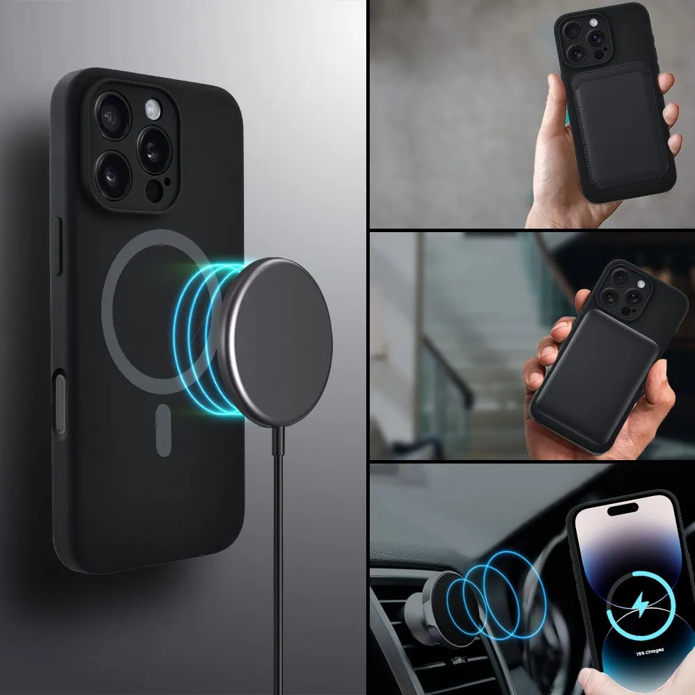 Etui do iPhone 14 Pro, silikonowe z MagSafe, mikrofibra soft touch z osłoną na aparat, czarne
