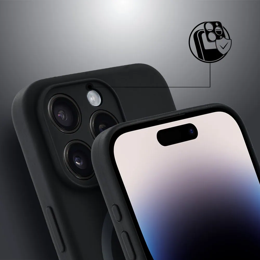 Etui do iPhone 14 Pro, silikonowe z MagSafe, mikrofibra soft touch z osłoną na aparat, czarne