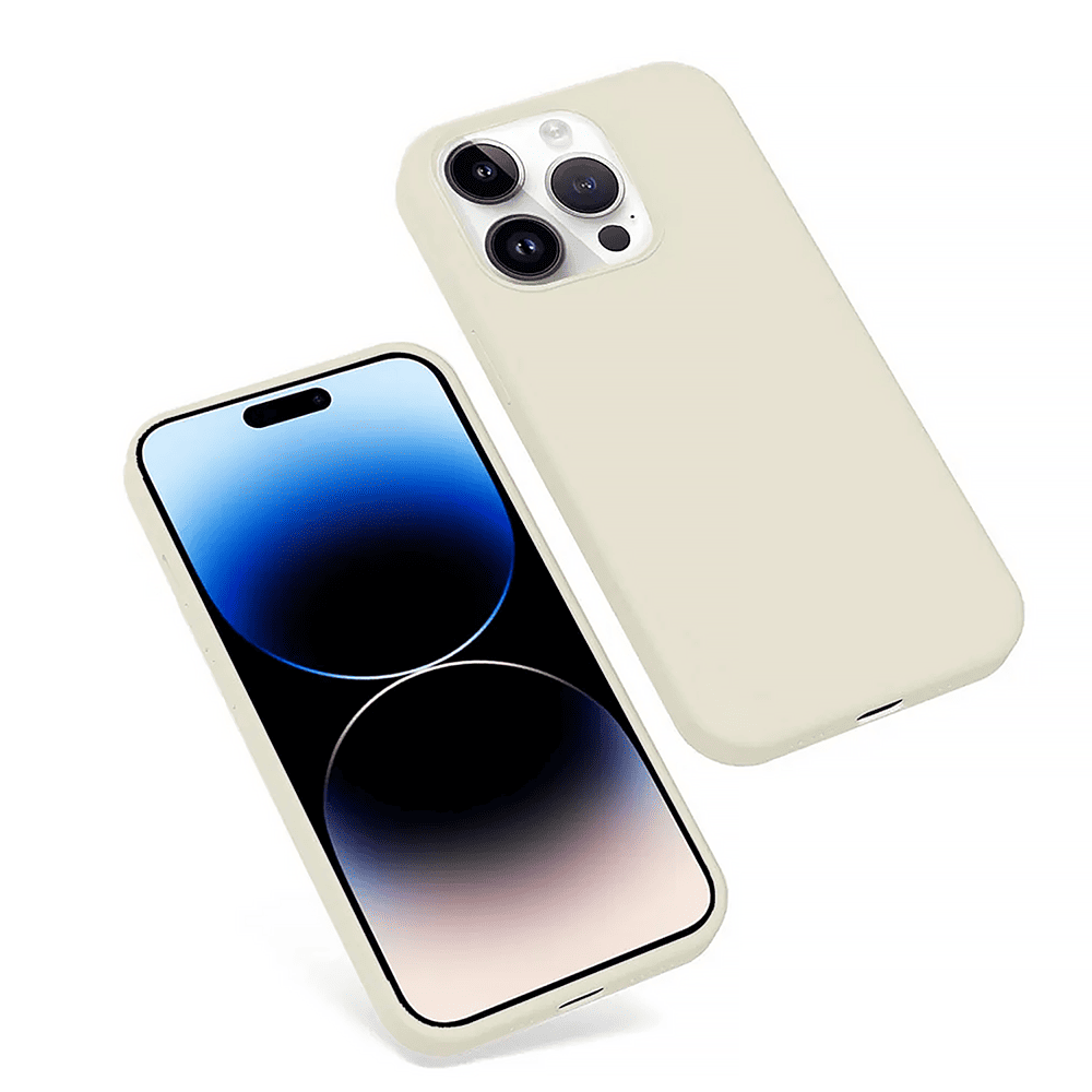 Etui do iPhone 14 Pro Max silikonowe z mikrofibrą soft touch, kremowe