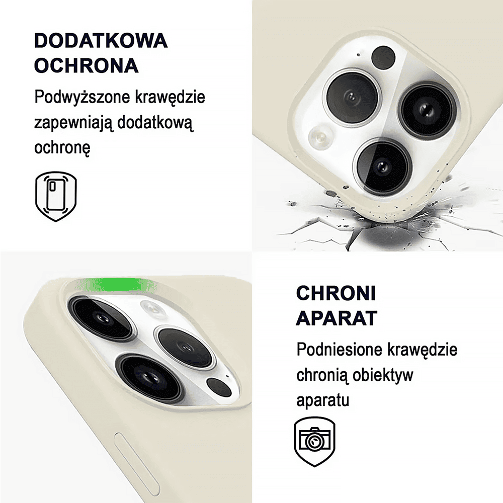 Etui do iPhone 14 Pro Max silikonowe z mikrofibrą soft touch, kremowe