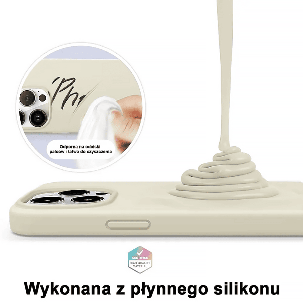Etui do iPhone 14 Pro Max silikonowe z mikrofibrą soft touch, kremowe