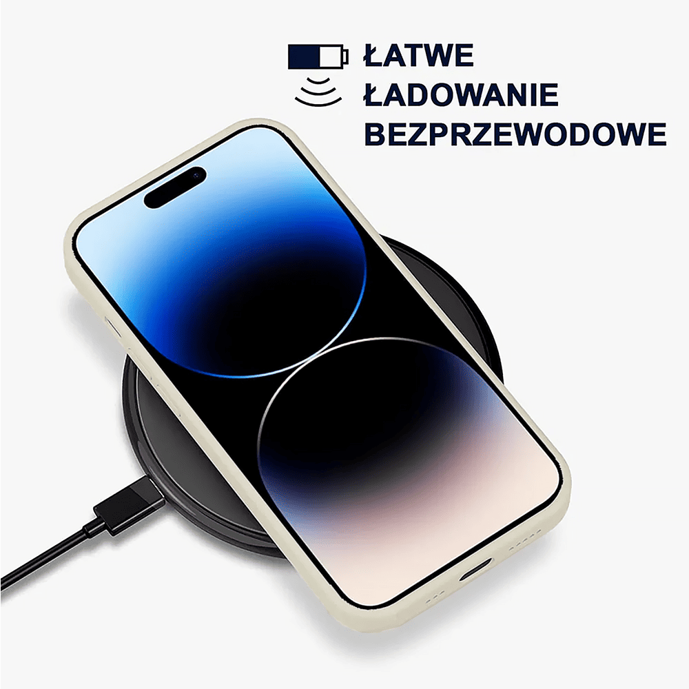 Etui do iPhone 14 Pro Max silikonowe z mikrofibrą soft touch, kremowe