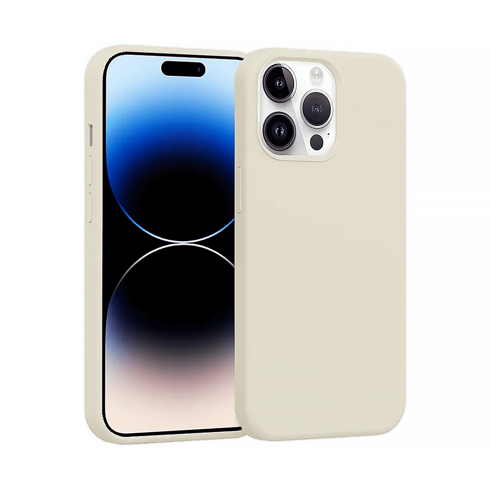 Etui do iPhone 14 Pro Max silikonowe z mikrofibrą soft touch, kremowe