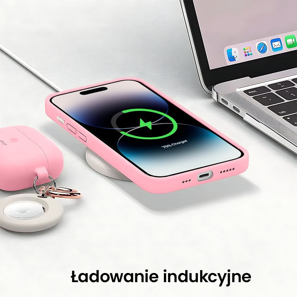 Etui do iPhone 14 Pro Max silikonowe z mikrofibrą soft touch z osłoną na aparat, jasny róż