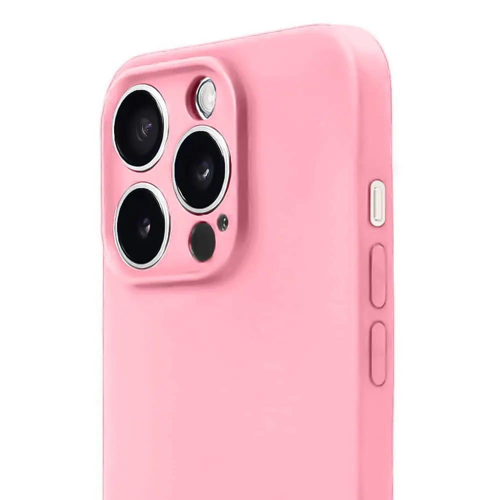 Etui do iPhone 14 Pro Max silikonowe z mikrofibrą soft touch z osłoną na aparat, jasny róż