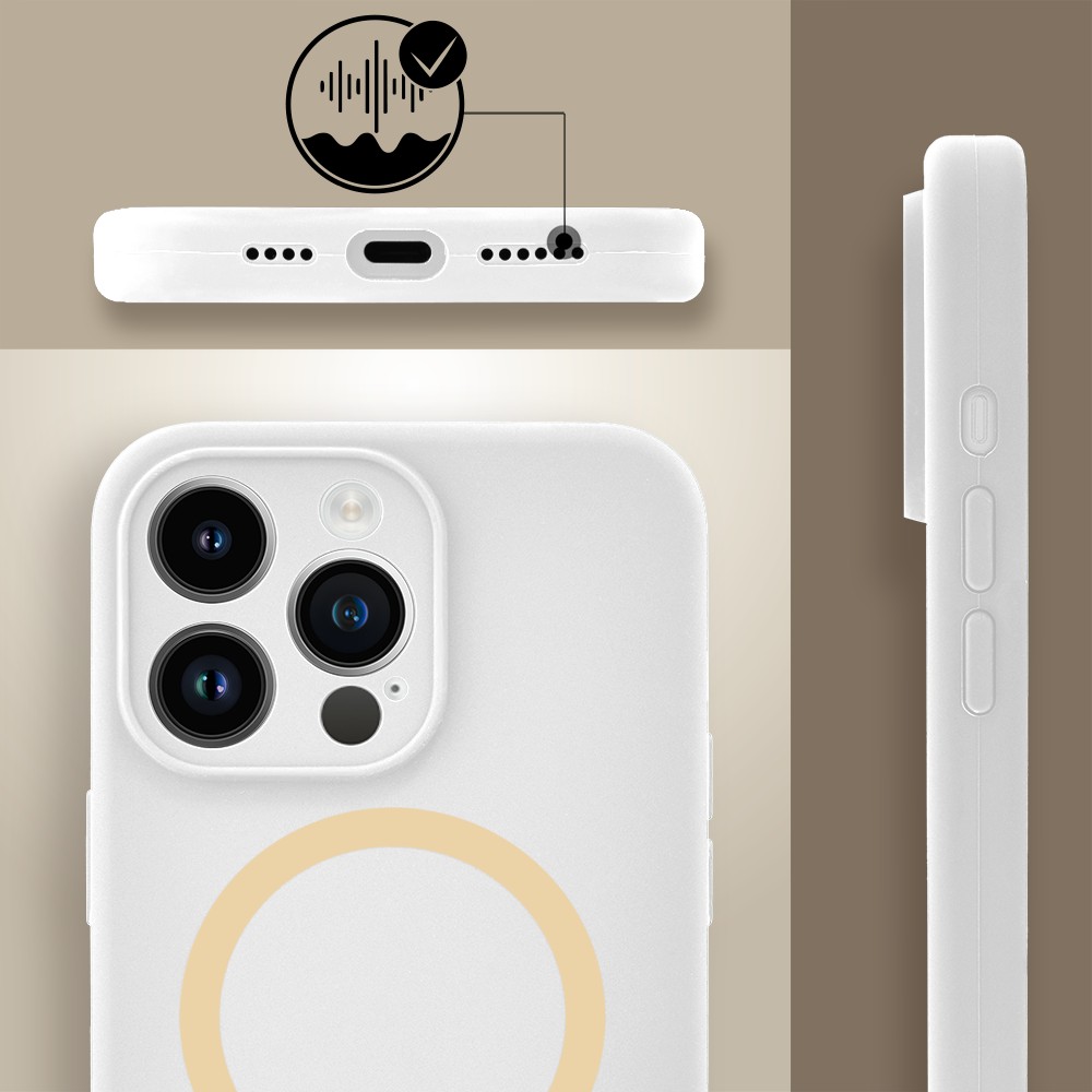 Etui do iPhone 14 Pro, silikonowe z MagSafe, mikrofibra soft touch z osłoną na aparat, białe