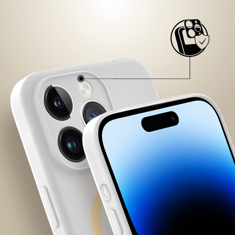 Etui do iPhone 14 Pro, silikonowe z MagSafe, mikrofibra soft touch z osłoną na aparat, białe