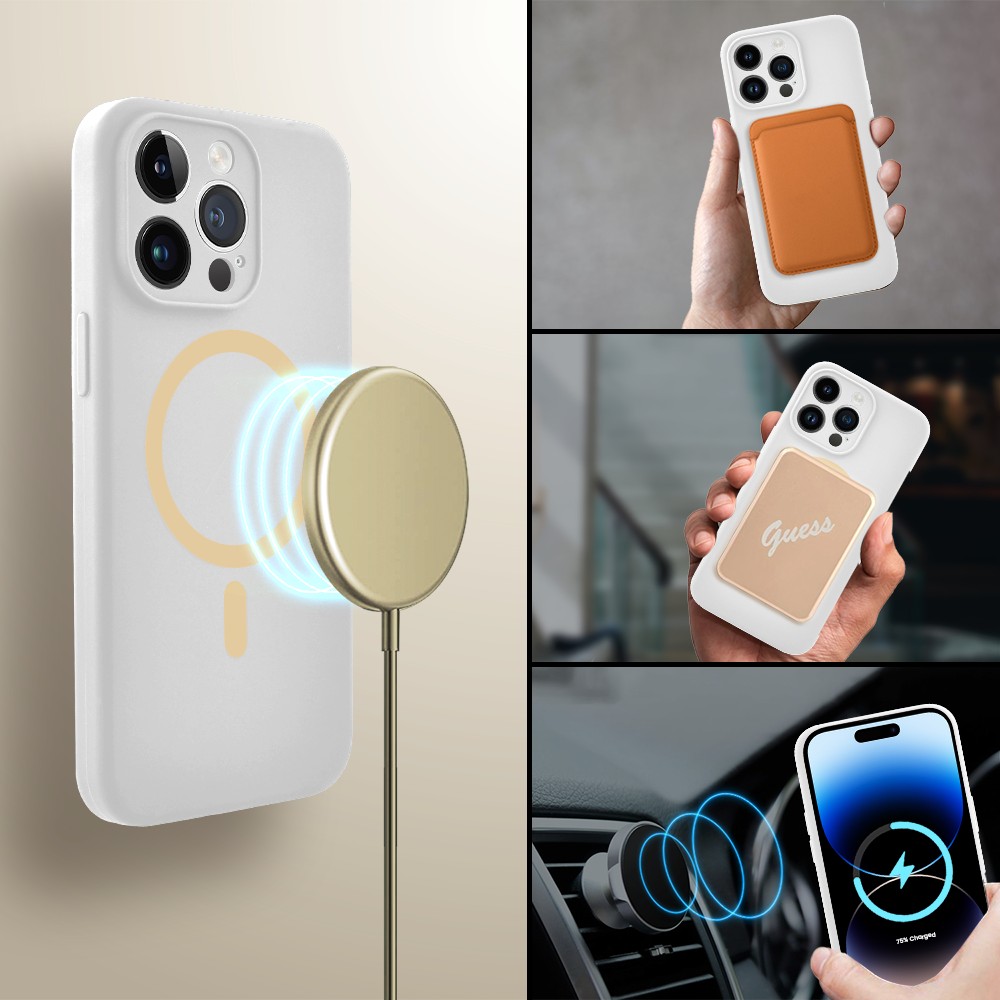 Etui do iPhone 14 Pro, silikonowe z MagSafe, mikrofibra soft touch z osłoną na aparat, białe